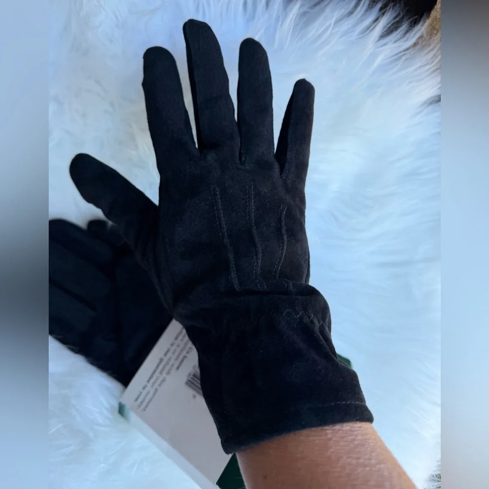 OUTBROOK Vintage Women's Black Suede Gloves Elegant Winter Accessory New Sz-M. W